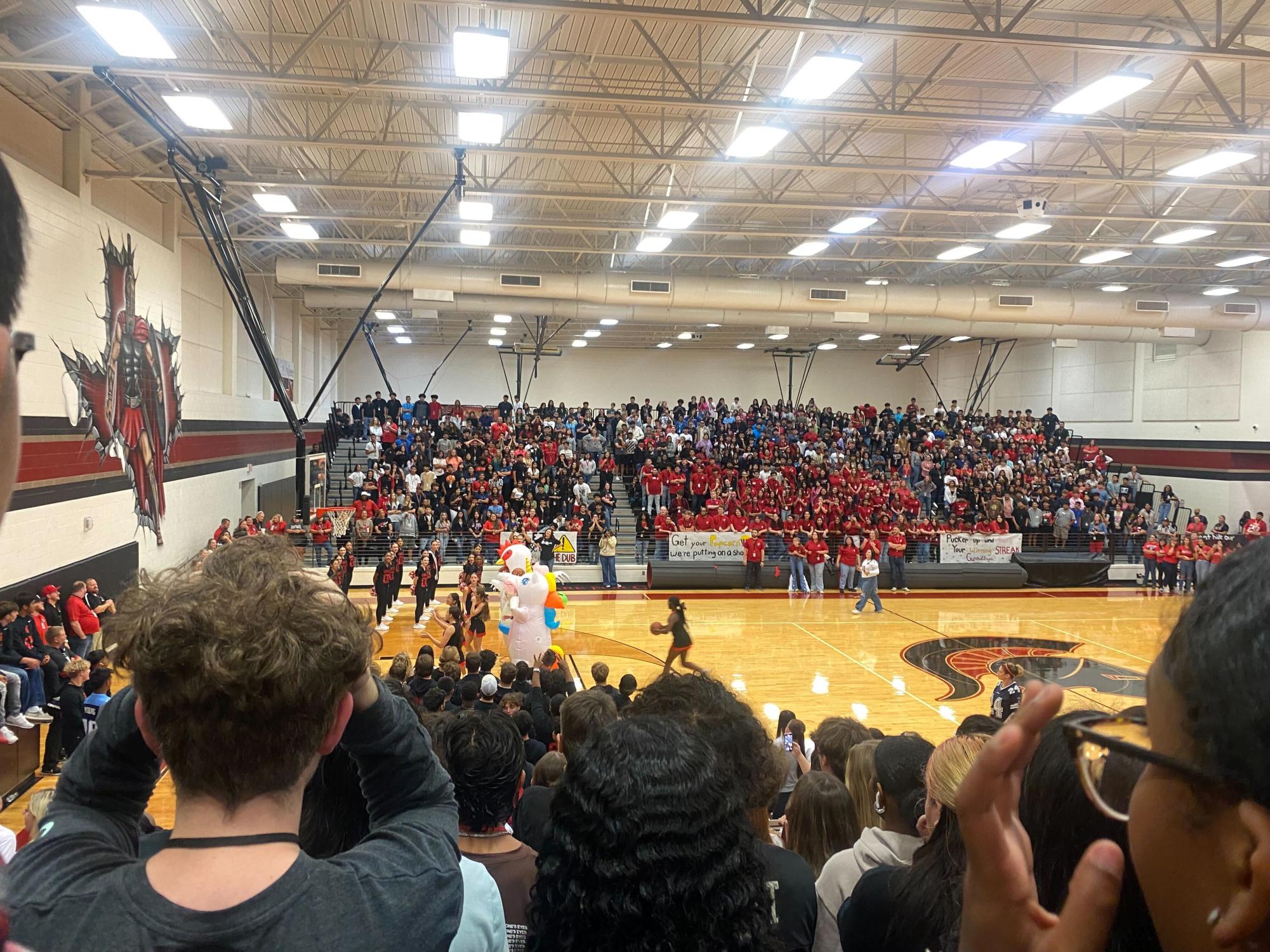 Students enjoy their first pep rally of the year; battleline ready